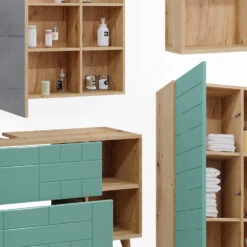 Badmöbel Set "Rudi" Mintgrün/Eiche 5 Teile, Mit Hochschrank Vicco -Möbel Store m5948 06 ol