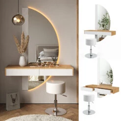 Schminktisch "Melisa" Eiche/Weiß 120 Cm Mit LED Beleuchtung Und Hocker Vicco 12 Schminktisch "Melisa" Eiche/Weiß 120 Cm Mit LED Beleuchtung Und Hocker Vicco -Möbel Store m5961 hw 02 ol