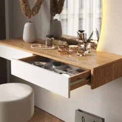 Schminktisch "Melisa" Eiche/Weiß 120 Cm Mit LED Beleuchtung Und Hocker Vicco 15 Schminktisch "Melisa" Eiche/Weiß 120 Cm Mit LED Beleuchtung Und Hocker Vicco -Möbel Store m5961 hw 05 ol