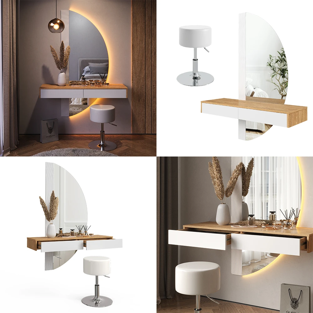 Schminktisch "Melisa" Eiche/Weiß 120 Cm Mit LED Beleuchtung Und Hocker Vicco 10 Schminktisch "Melisa" Eiche/Weiß 120 Cm Mit LED Beleuchtung Und Hocker Vicco – Bild 8