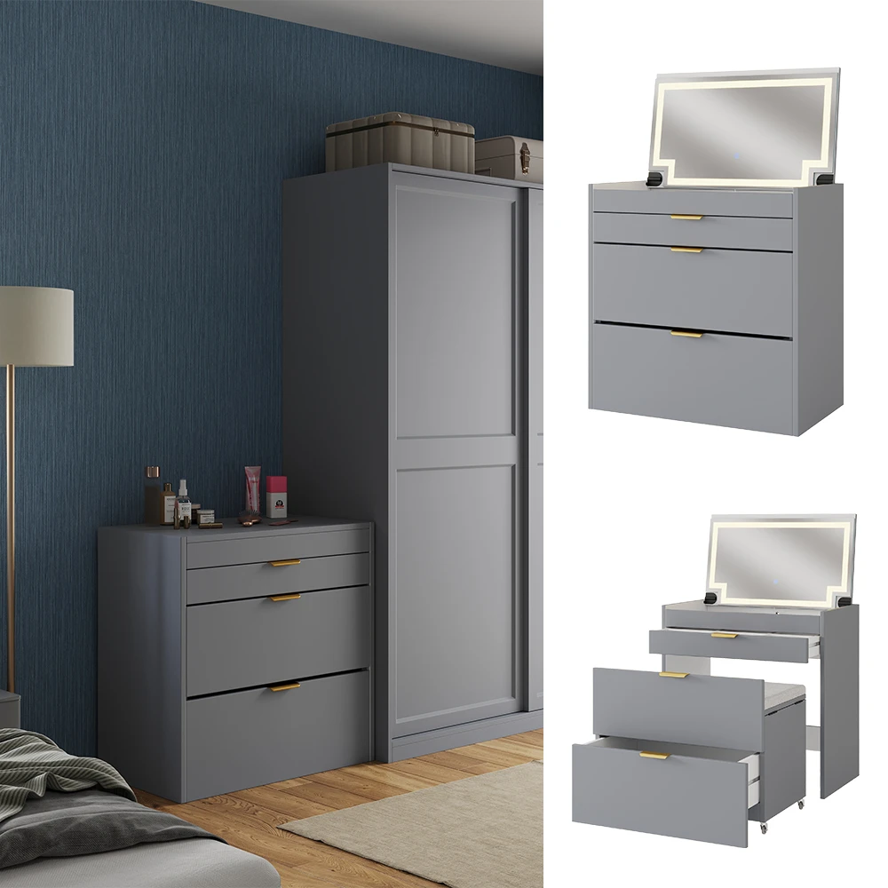 Schminkkommode "Wanja" Grau Mit Bank Und LED-Spiegel Vicco 4 Schminkkommode "Wanja" Grau Mit Bank Und LED-Spiegel Vicco – Bild 2