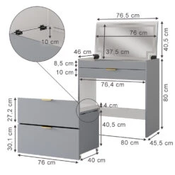 Schminkkommode "Wanja" Grau Mit Bank Und LED-Spiegel Vicco 13 Schminkkommode "Wanja" Grau Mit Bank Und LED-Spiegel Vicco -Möbel Store m6014 03 ol