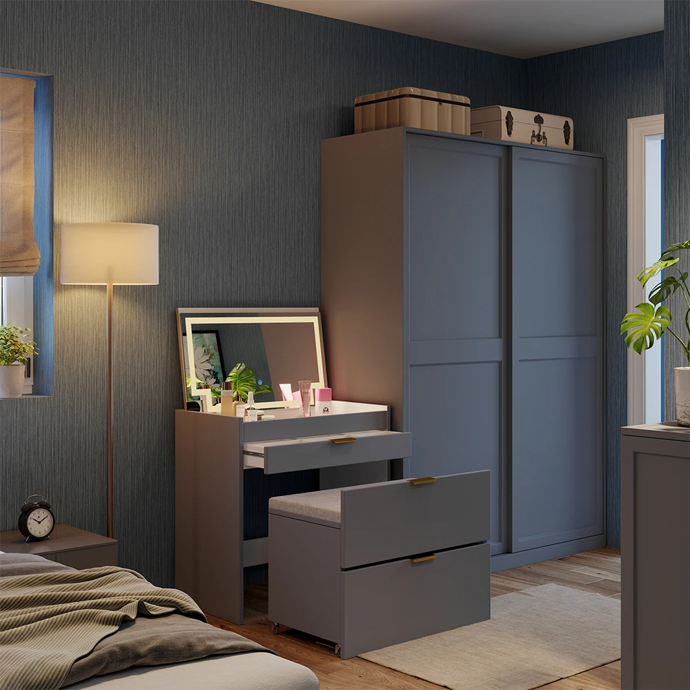 Schminkkommode "Wanja" Grau Mit Bank Und LED-Spiegel Vicco 6 Schminkkommode "Wanja" Grau Mit Bank Und LED-Spiegel Vicco – Bild 4