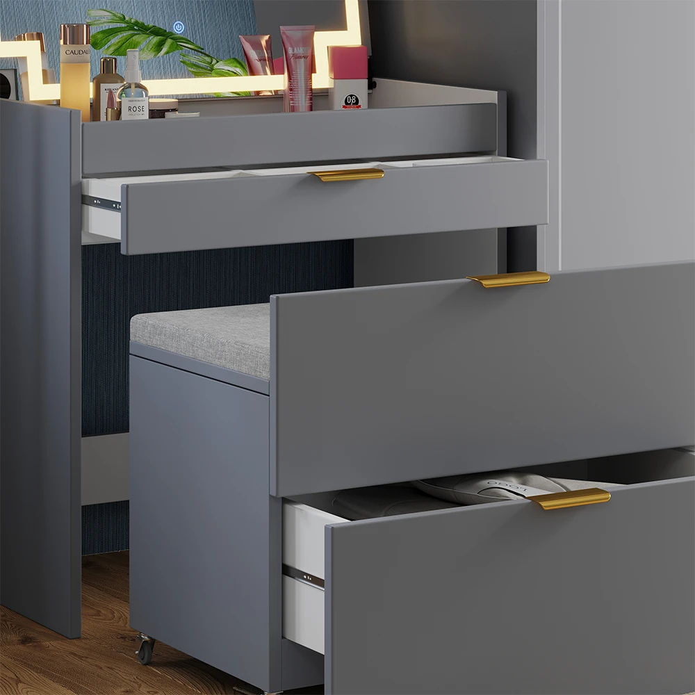 Schminkkommode "Wanja" Grau Mit Bank Und LED-Spiegel Vicco 7 Schminkkommode "Wanja" Grau Mit Bank Und LED-Spiegel Vicco – Bild 5