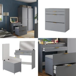 Schminkkommode "Wanja" Grau Mit Bank Und LED-Spiegel Vicco 18 Schminkkommode "Wanja" Grau Mit Bank Und LED-Spiegel Vicco -Möbel Store m6014 08 ol