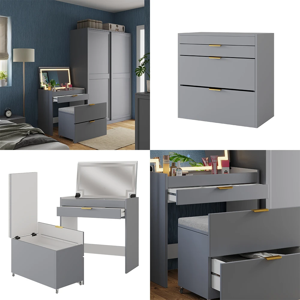 Schminkkommode "Wanja" Grau Mit Bank Und LED-Spiegel Vicco 10 Schminkkommode "Wanja" Grau Mit Bank Und LED-Spiegel Vicco – Bild 8