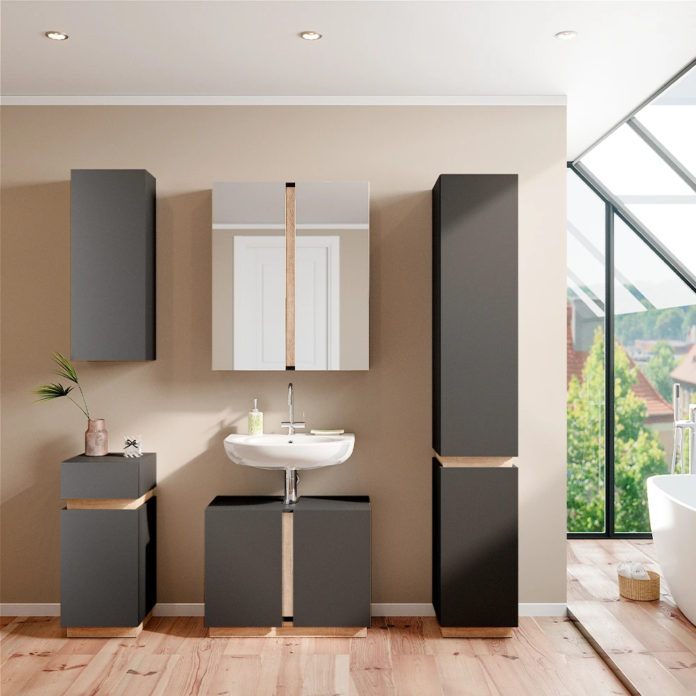 Vicco Waschbeckenunterschrank "Gloria", Anthrazit/Sonoma, 70.4 X 55.5 Cm Mit 2 Türen 6 Vicco Waschbeckenunterschrank "Gloria", Anthrazit/Sonoma, 70.4 X 55.5 Cm Mit 2 Türen – Bild 4