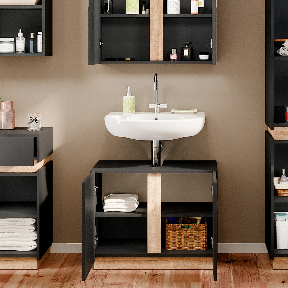 Vicco Waschbeckenunterschrank "Gloria", Anthrazit/Sonoma, 70.4 X 55.5 Cm Mit 2 Türen 7 Vicco Waschbeckenunterschrank "Gloria", Anthrazit/Sonoma, 70.4 X 55.5 Cm Mit 2 Türen – Bild 5