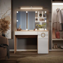 Schminktisch "Adela" Weiß/Natural Rockford Hickory Mit Spiegel & LED Vicco -Möbel Store m6068 s l 04 ol