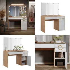 Schminktisch "Adela" Weiß/Natural Rockford Hickory Mit Spiegel & LED Vicco -Möbel Store m6068 s l 08 ol