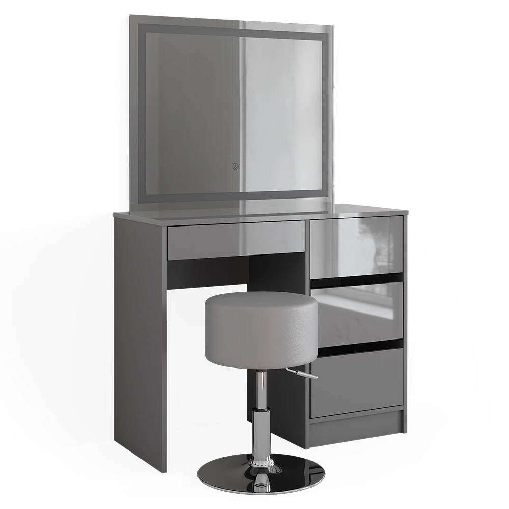 Schminktisch "Sherry" Grau Hochglanz 90 Cm Mit LED Spiegel Und Hocker Vicco 3 Schminktisch "Sherry" Grau Hochglanz 90 Cm Mit LED Spiegel Und Hocker Vicco