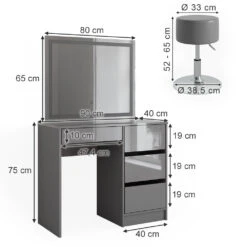 Schminktisch "Sherry" Grau Hochglanz 90 Cm Mit LED Spiegel Und Hocker Vicco 13 Schminktisch "Sherry" Grau Hochglanz 90 Cm Mit LED Spiegel Und Hocker Vicco -Möbel Store m6096 sled hg 03 ol