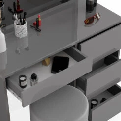 Schminktisch "Sherry" Grau Hochglanz 90 Cm Mit LED Spiegel Und Hocker Vicco 16 Schminktisch "Sherry" Grau Hochglanz 90 Cm Mit LED Spiegel Und Hocker Vicco -Möbel Store m6096 sled hg 06 ol