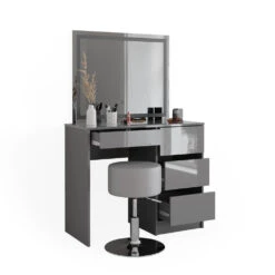 Schminktisch "Sherry" Grau Hochglanz 90 Cm Mit LED Spiegel Und Hocker Vicco 17 Schminktisch "Sherry" Grau Hochglanz 90 Cm Mit LED Spiegel Und Hocker Vicco -Möbel Store m6096 sled hg 07 ol