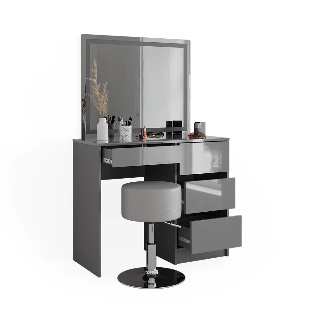 Schminktisch "Sherry" Grau Hochglanz 90 Cm Mit LED Spiegel Und Hocker Vicco 9 Schminktisch "Sherry" Grau Hochglanz 90 Cm Mit LED Spiegel Und Hocker Vicco – Bild 7