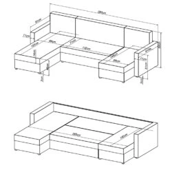 Sofa U Form Schwarz/Grau 290 Cm Vitalispa -Möbel Store m614 03 ol