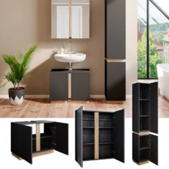 Vicco Badmöbel Set "Gloria", Anthrazit/Sonoma, 3 Teile, Mit Hochschrank -Möbel Store m6191 02 ol