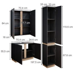 Vicco Badmöbel Set "Gloria", Anthrazit/Sonoma, 3 Teile, Mit Hochschrank -Möbel Store m6191 03 ol