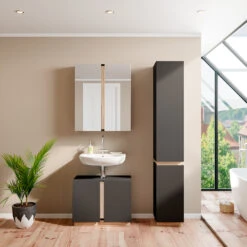 Vicco Badmöbel Set "Gloria", Anthrazit/Sonoma, 3 Teile, Mit Hochschrank -Möbel Store m6191 04 ol