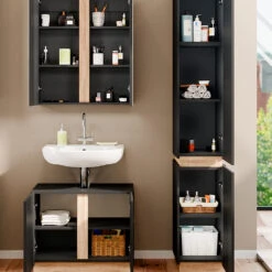 Vicco Badmöbel Set "Gloria", Anthrazit/Sonoma, 3 Teile, Mit Hochschrank -Möbel Store m6191 05 ol