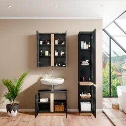Vicco Badmöbel Set "Gloria", Anthrazit/Sonoma, 3 Teile, Mit Hochschrank -Möbel Store m6191 06 ol
