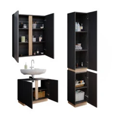 Vicco Badmöbel Set "Gloria", Anthrazit/Sonoma, 3 Teile, Mit Hochschrank -Möbel Store m6191 07 ol