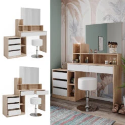 Schminktisch "Anja" Sonoma/Weiß Mit Hocker Vicco -Möbel Store m6201 hw 02 ol