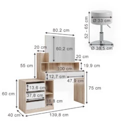 Schminktisch "Anja" Sonoma/Weiß Mit Hocker Vicco -Möbel Store m6201 hw 03 ol