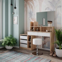 Schminktisch "Anja" Sonoma/Weiß Mit Hocker Vicco -Möbel Store m6201 hw 04 ol
