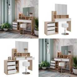 Schminktisch "Anja" Sonoma/Weiß Mit Hocker Vicco -Möbel Store m6201 hw 08 ol