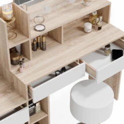 Schminktisch "Anja" Sonoma/Weiß Mit Hocker Und LED-Beleuchtung Vicco -Möbel Store m6201 hw l 06 ol