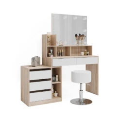 Schminktisch "Anja" Sonoma/Weiß Mit Hocker Und LED-Beleuchtung Vicco -Möbel Store m6201 hw l 07 ol