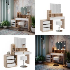 Schminktisch "Anja" Sonoma/Weiß Mit Hocker Und LED-Beleuchtung Vicco -Möbel Store m6201 hw l 08 ol