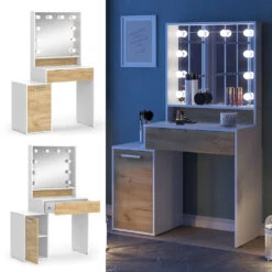 Schminktisch "Altea" Weiß/Eiche 95 Cm Mit LED Beleuchtung Vicco -Möbel Store m6208 l 02 ol