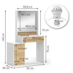 Schminktisch "Altea" Weiß/Eiche 95 Cm Mit LED Beleuchtung Vicco -Möbel Store m6208 l 03 ol