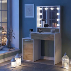 Schminktisch "Altea" Weiß/Eiche 95 Cm Mit LED Beleuchtung Vicco -Möbel Store m6208 l 04 ol