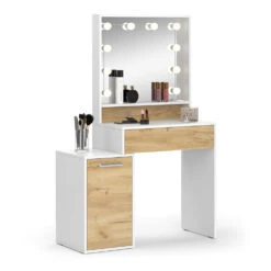 Schminktisch "Altea" Weiß/Eiche 95 Cm Mit LED Beleuchtung Vicco -Möbel Store m6208 l 07 ol