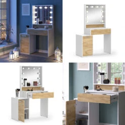 Schminktisch "Altea" Weiß/Eiche 95 Cm Mit LED Beleuchtung Vicco -Möbel Store m6208 l 08 ol