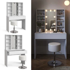Schminktisch "Alexa" Weiß 93 Cm Mit LED Beleuchtung Und Hocker Vicco -Möbel Store m6209 hw l 02 ol