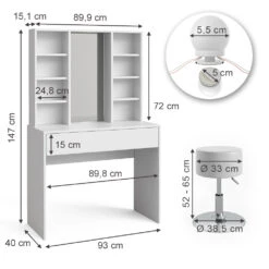 Schminktisch "Alexa" Weiß 93 Cm Mit LED Beleuchtung Und Hocker Vicco -Möbel Store m6209 hw l 03 ol