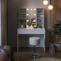 Schminktisch "Alexa" Weiß 93 Cm Mit LED Beleuchtung Und Hocker Vicco -Möbel Store m6209 hw l 04 ol