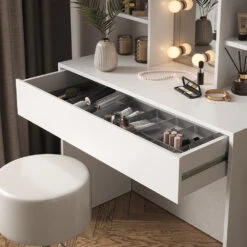 Schminktisch "Alexa" Weiß 93 Cm Mit LED Beleuchtung Und Hocker Vicco -Möbel Store m6209 hw l 05 ol