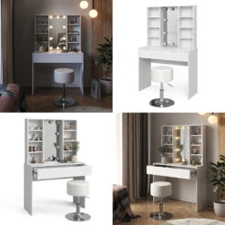 Schminktisch "Alexa" Weiß 93 Cm Mit LED Beleuchtung Und Hocker Vicco -Möbel Store m6209 hw l 08 ol