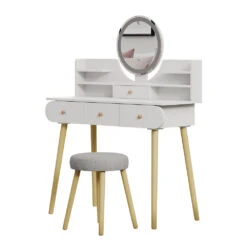 Schminktisch "Edda" Weiß Mit Hocker Und LED-Spiegel Vicco -Möbel Store m6216 01 ol