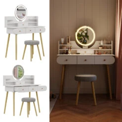 Schminktisch "Edda" Weiß Mit Hocker Und LED-Spiegel Vicco -Möbel Store m6216 02 ol