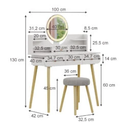 Schminktisch "Edda" Weiß Mit Hocker Und LED-Spiegel Vicco -Möbel Store m6216 03 ol