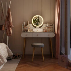 Schminktisch "Edda" Weiß Mit Hocker Und LED-Spiegel Vicco -Möbel Store m6216 04 ol