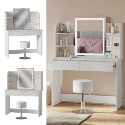 Schminktisch "Charlotte" Weiß Mit LED-Spiegel, Bank Und QI-Ladestation Vicco -Möbel Store m6232 sled qi hw 02 ol