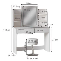 Schminktisch "Charlotte" Weiß Mit LED-Spiegel, Bank Und QI-Ladestation Vicco -Möbel Store m6232 sled qi hw 03 ol