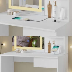 Schminktisch "Dekos" Weiß Mit LED-Spiegel Und QI-Ladestation Vicco -Möbel Store m6233 05 ol